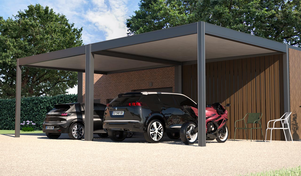 Carport double XXL en aluminium Rénoval